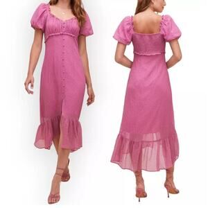 ASTR The Label Rocco Dress Fuchsia Cottage Ruffle Puff Sleeve Orchid Size L NWOT